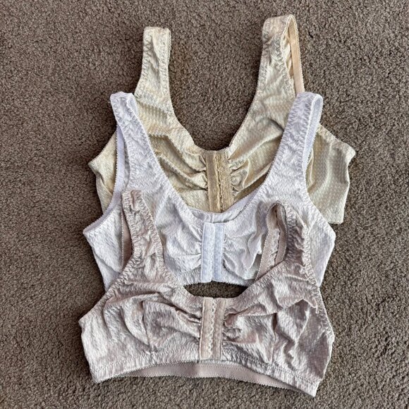 Vintage Bras Lingerie Womens 36 Front Hook Closure Stretch Fabric Nylon Set of 3 - Picture 2 of 8